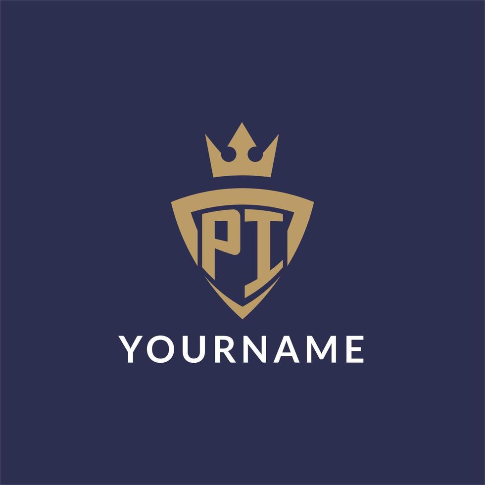 PI logo with shield and crown, monogram initial logo style vector