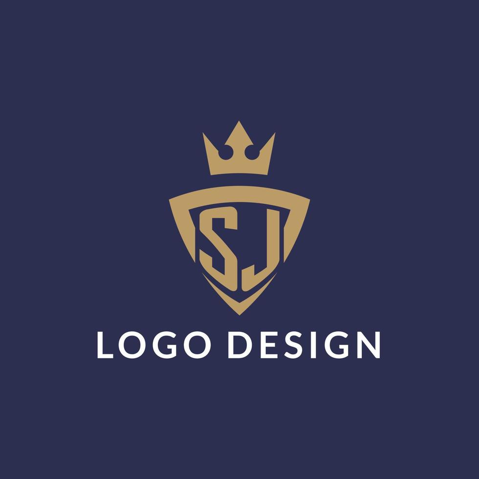 SJ logo with shield and crown, monogram initial logo style vector