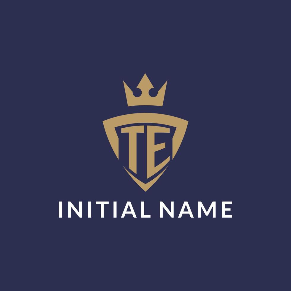 TE logo with shield and crown, monogram initial logo style vector