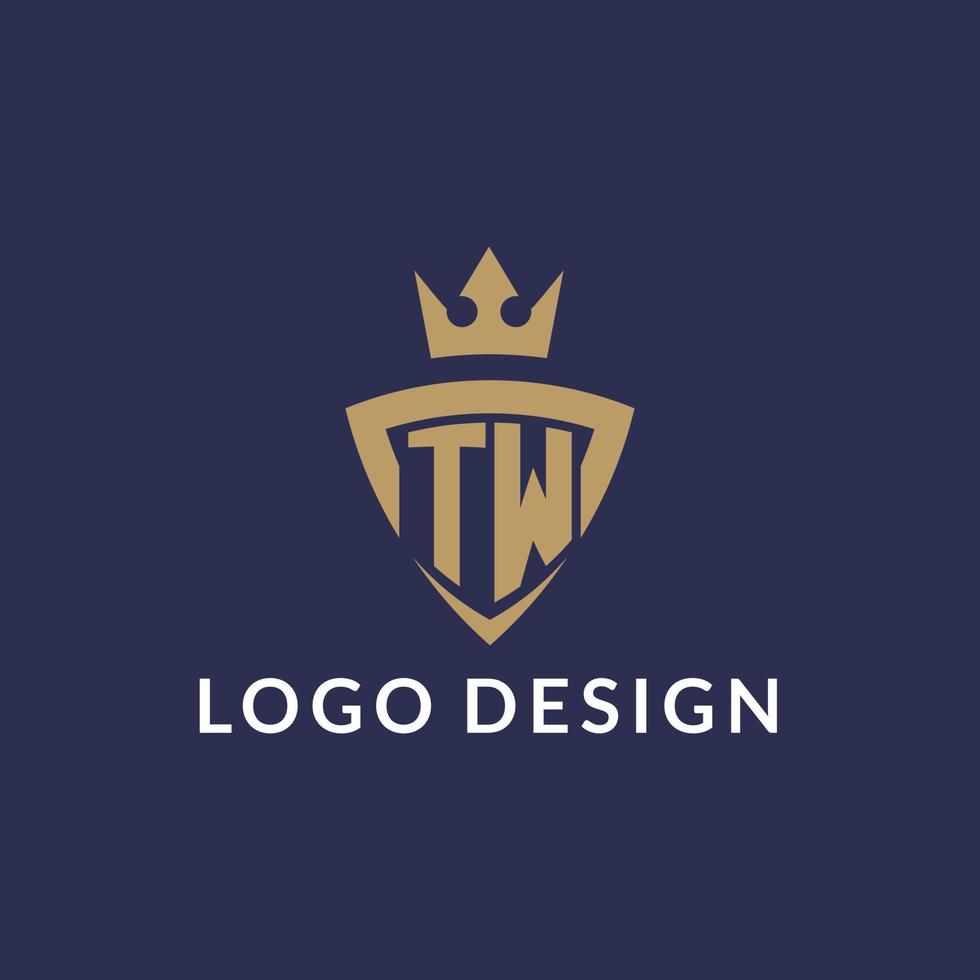 TW logo with shield and crown, monogram initial logo style vector