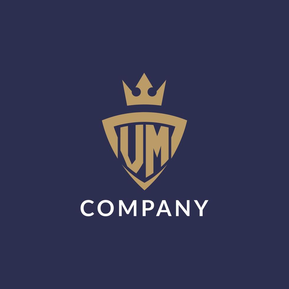 VM logo with shield and crown, monogram initial logo style vector
