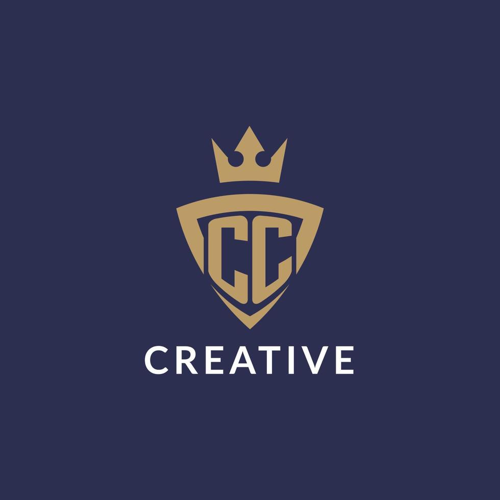 CC logo with shield and crown, monogram initial logo style vector