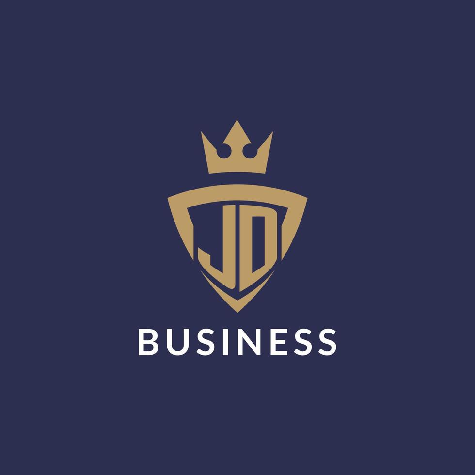 JD logo with shield and crown, monogram initial logo style vector