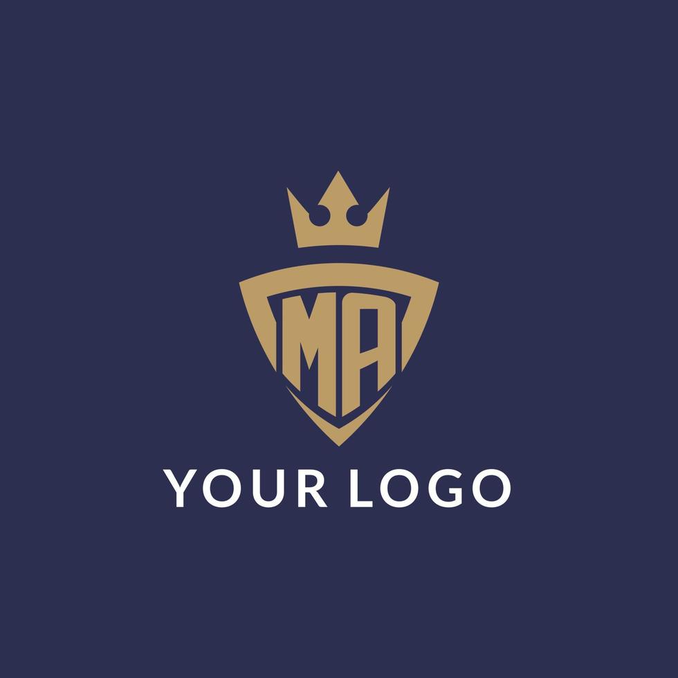 MA logo with shield and crown, monogram initial logo style vector