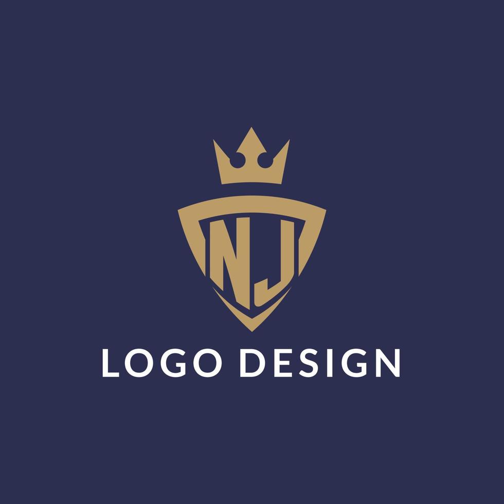 NJ logo with shield and crown, monogram initial logo style vector