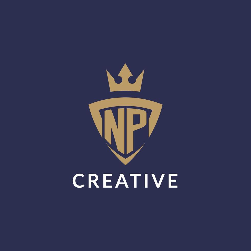 NP logo with shield and crown, monogram initial logo style vector