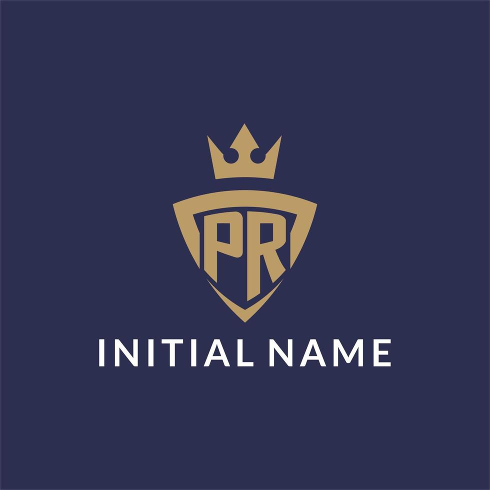 PR logo with shield and crown, monogram initial logo style vector