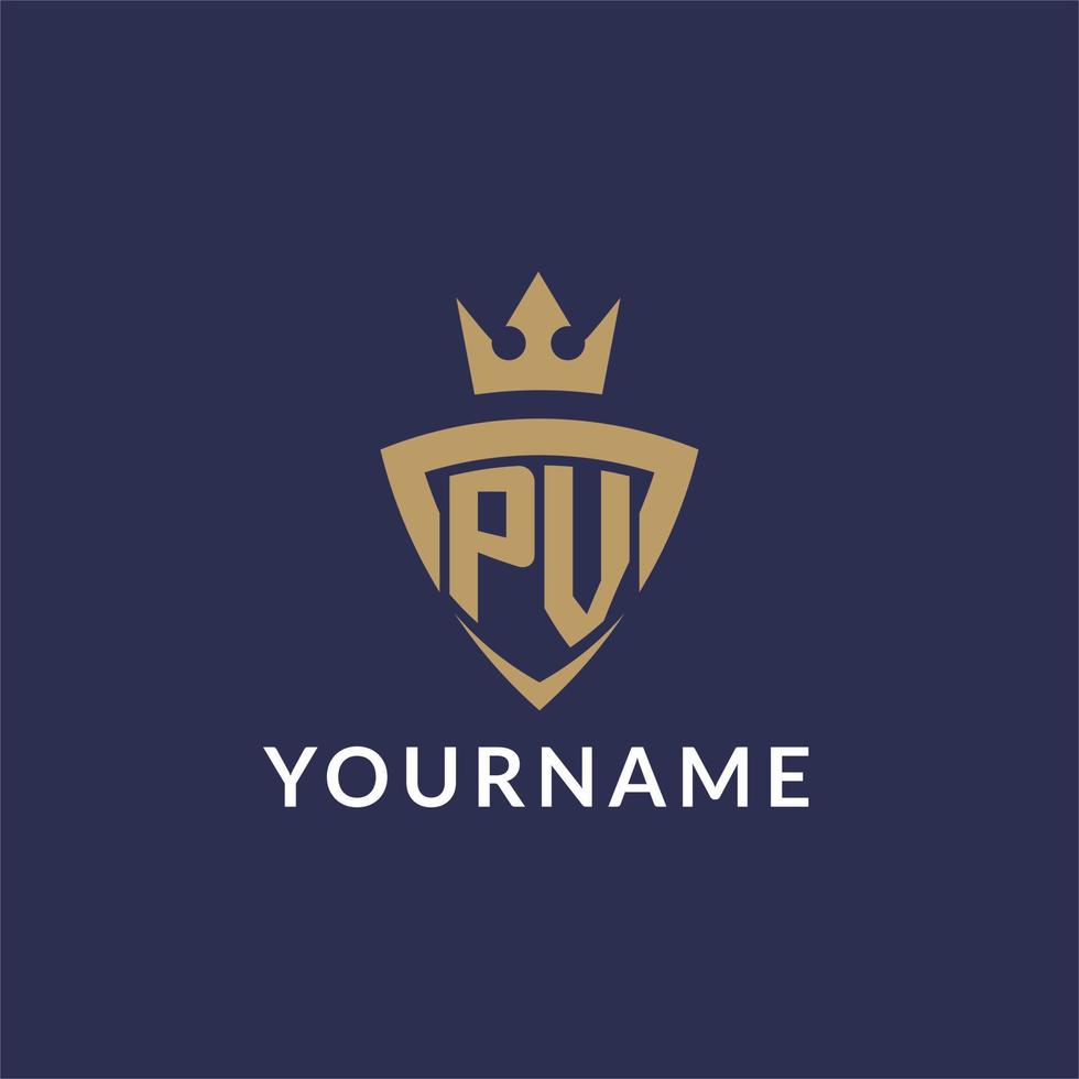 PV logo with shield and crown, monogram initial logo style vector