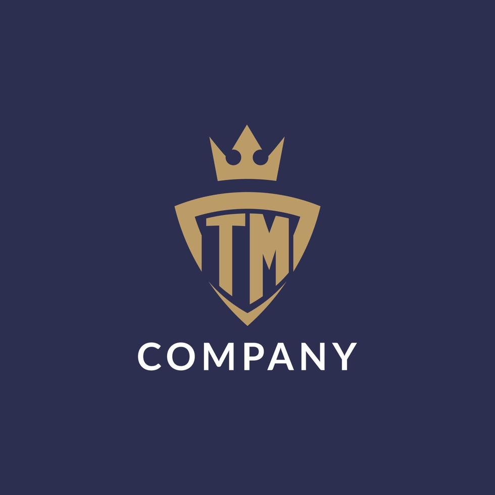 TM logo with shield and crown, monogram initial logo style vector