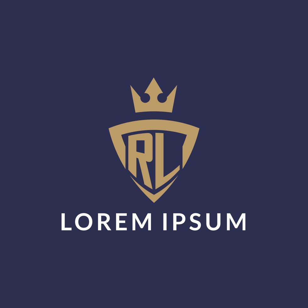 RL logo with shield and crown, monogram initial logo style vector