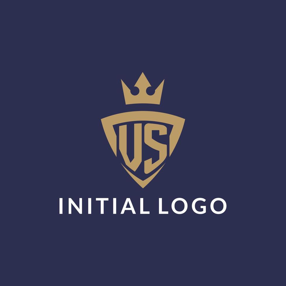 VS logo with shield and crown, monogram initial logo style vector