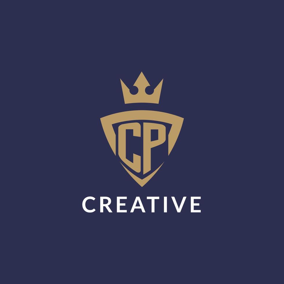 CP logo with shield and crown, monogram initial logo style vector