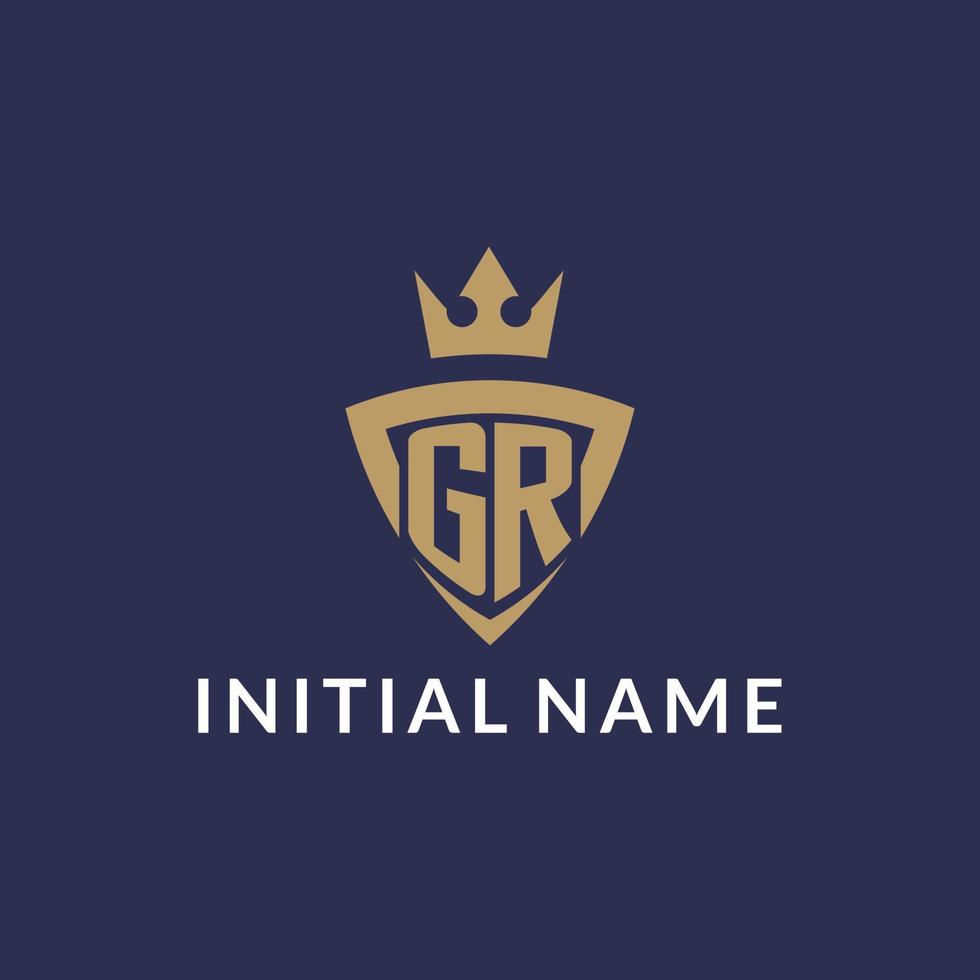 GR logo with shield and crown, monogram initial logo style vector