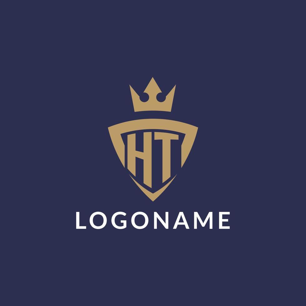HT logo with shield and crown, monogram initial logo style vector