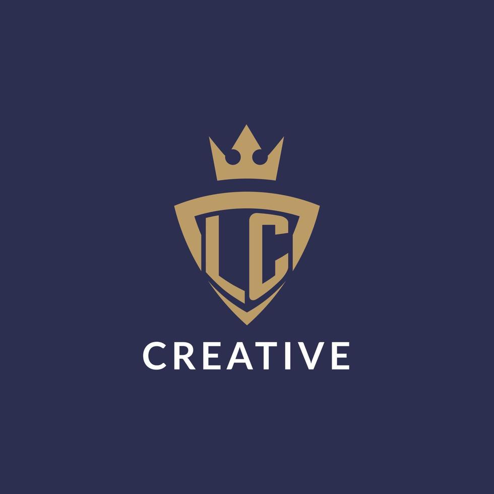 LC logo with shield and crown, monogram initial logo style vector