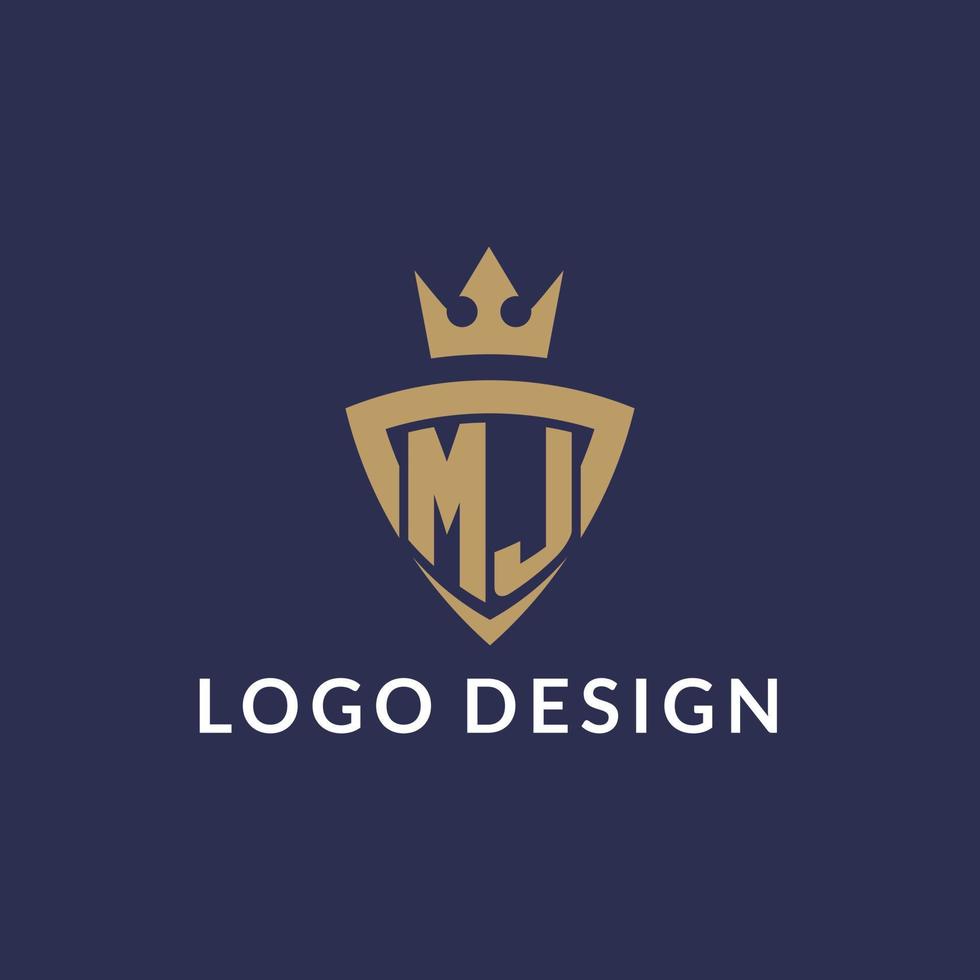 MJ logo with shield and crown, monogram initial logo style vector