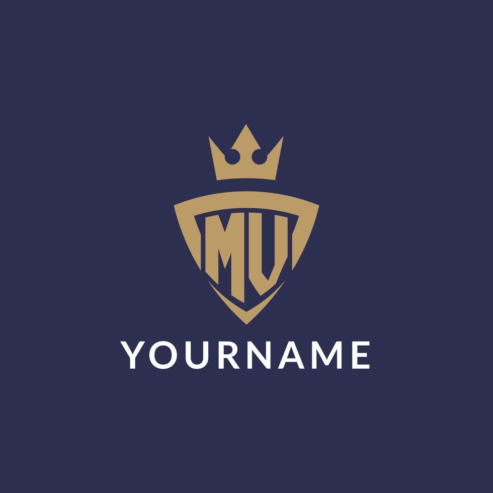 MV logo with shield and crown, monogram initial logo style vector