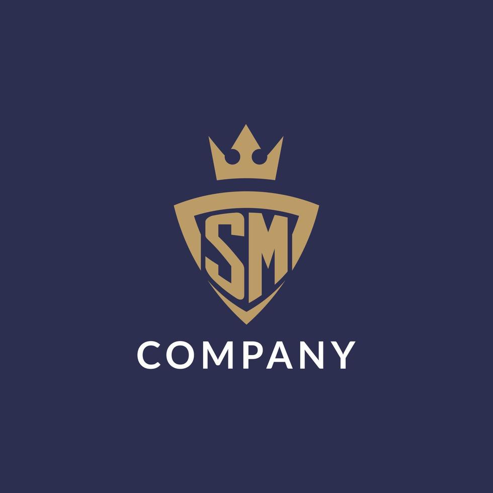 SM logo with shield and crown, monogram initial logo style vector