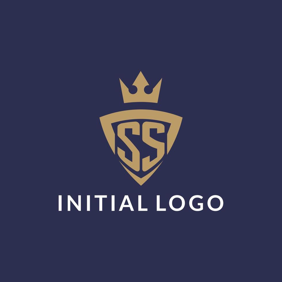 SS logo with shield and crown, monogram initial logo style vector