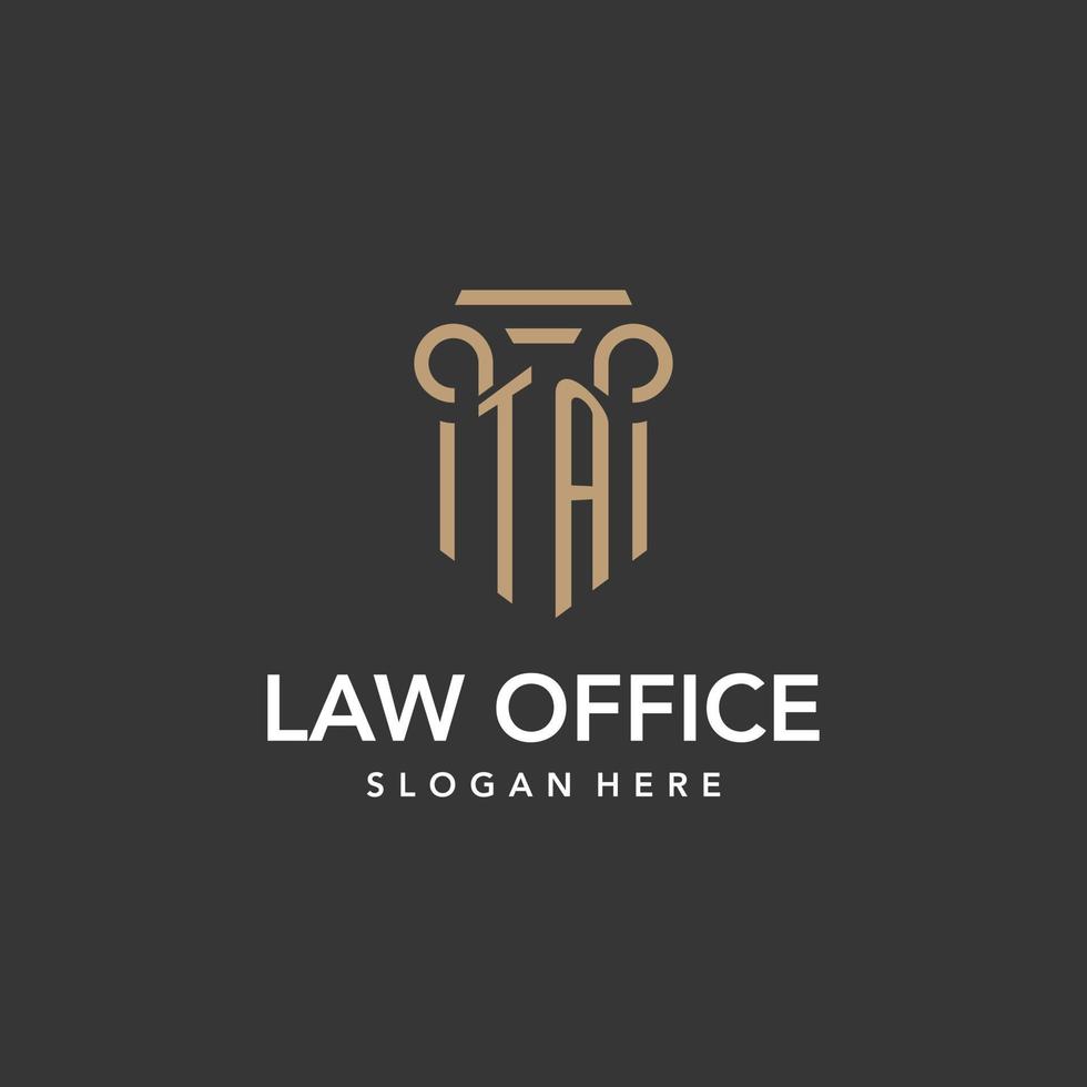 TA logo monogram with pillar style design vector