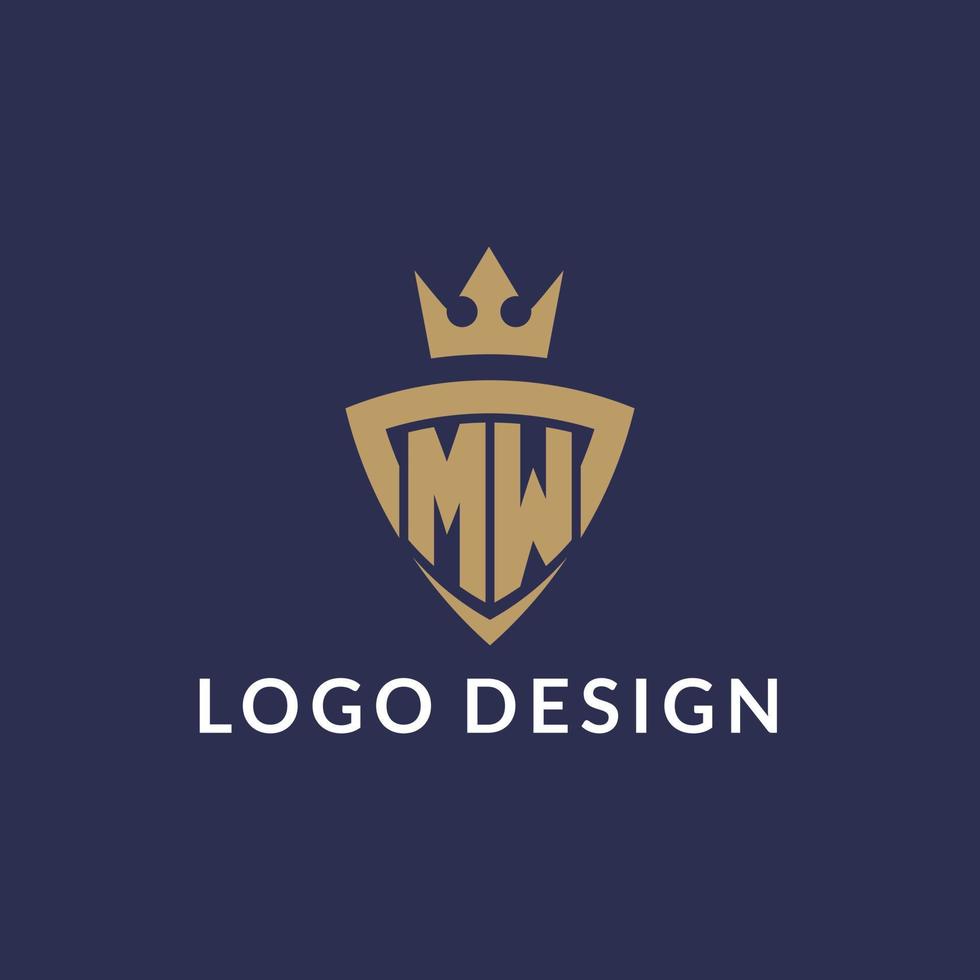 MW logo with shield and crown, monogram initial logo style vector
