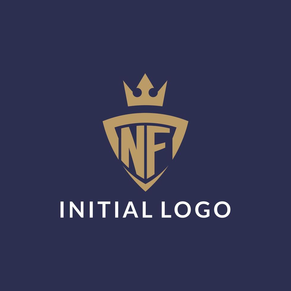 NF logo with shield and crown, monogram initial logo style vector