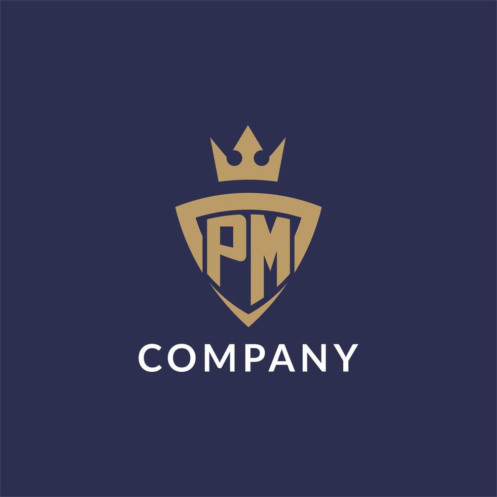 PM logo with shield and crown, monogram initial logo style vector