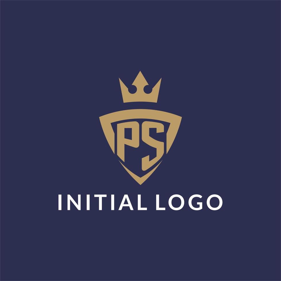 PS logo with shield and crown, monogram initial logo style vector