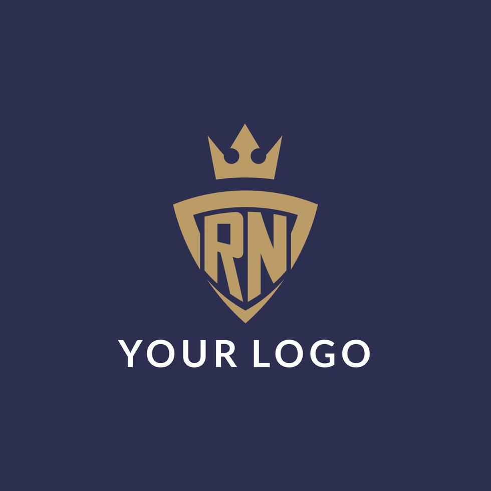 RN logo with shield and crown, monogram initial logo style vector