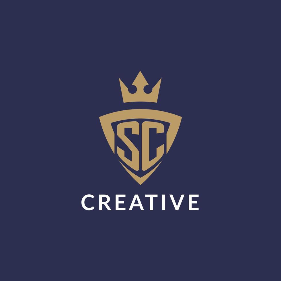 SC logo with shield and crown, monogram initial logo style vector
