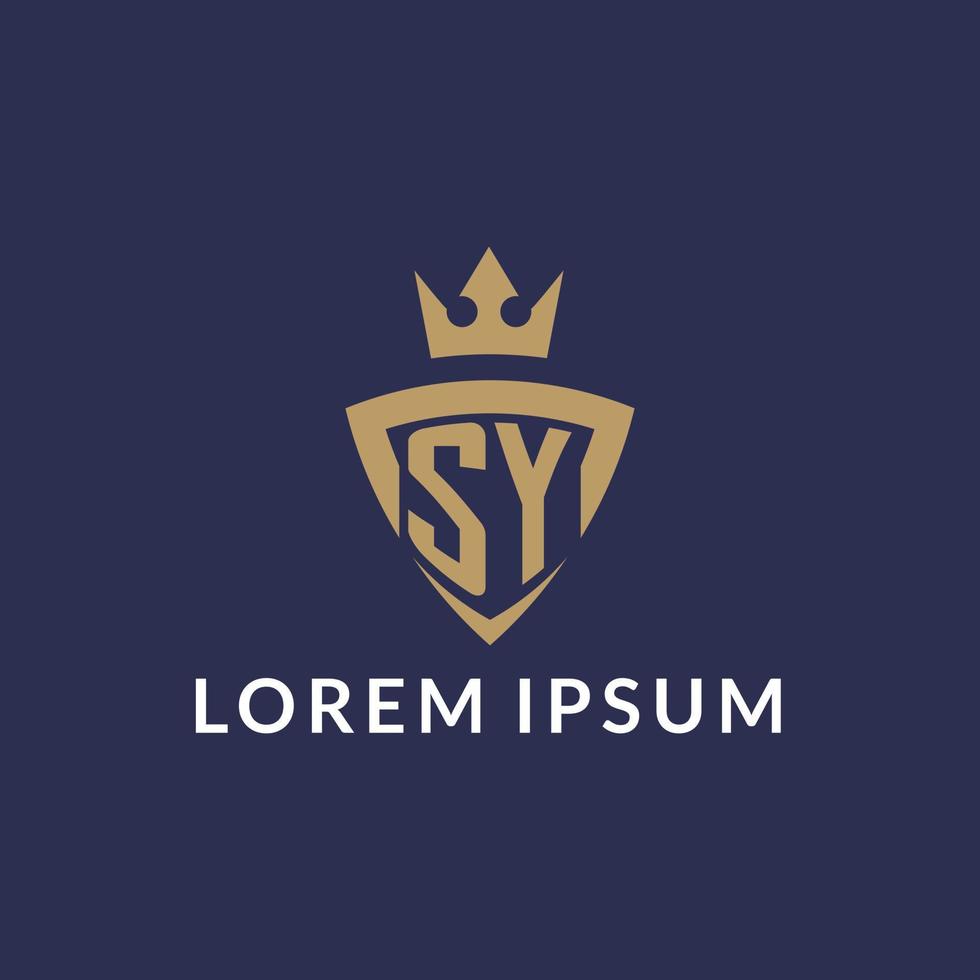SY logo with shield and crown, monogram initial logo style vector