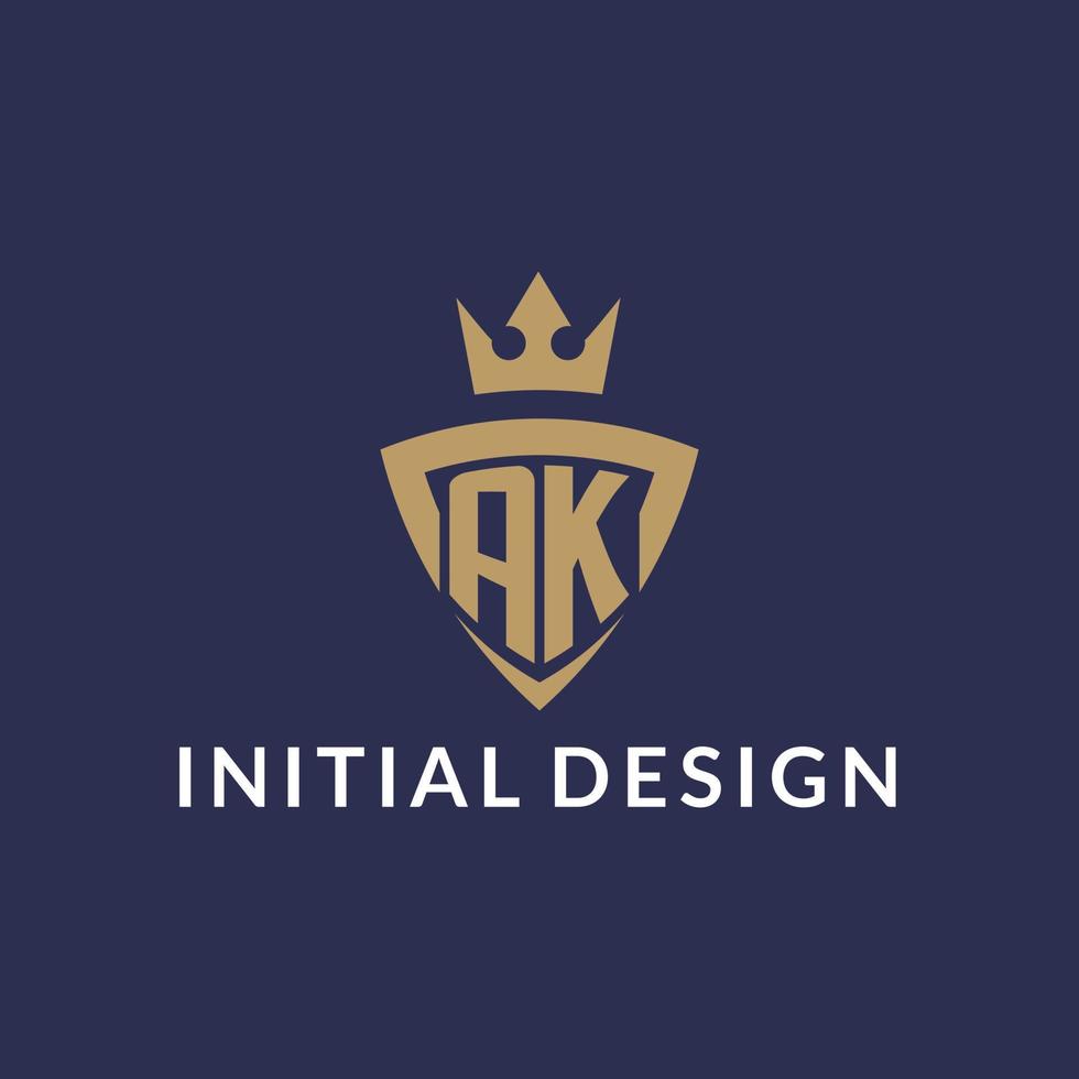 AK logo with shield and crown, monogram initial logo style vector