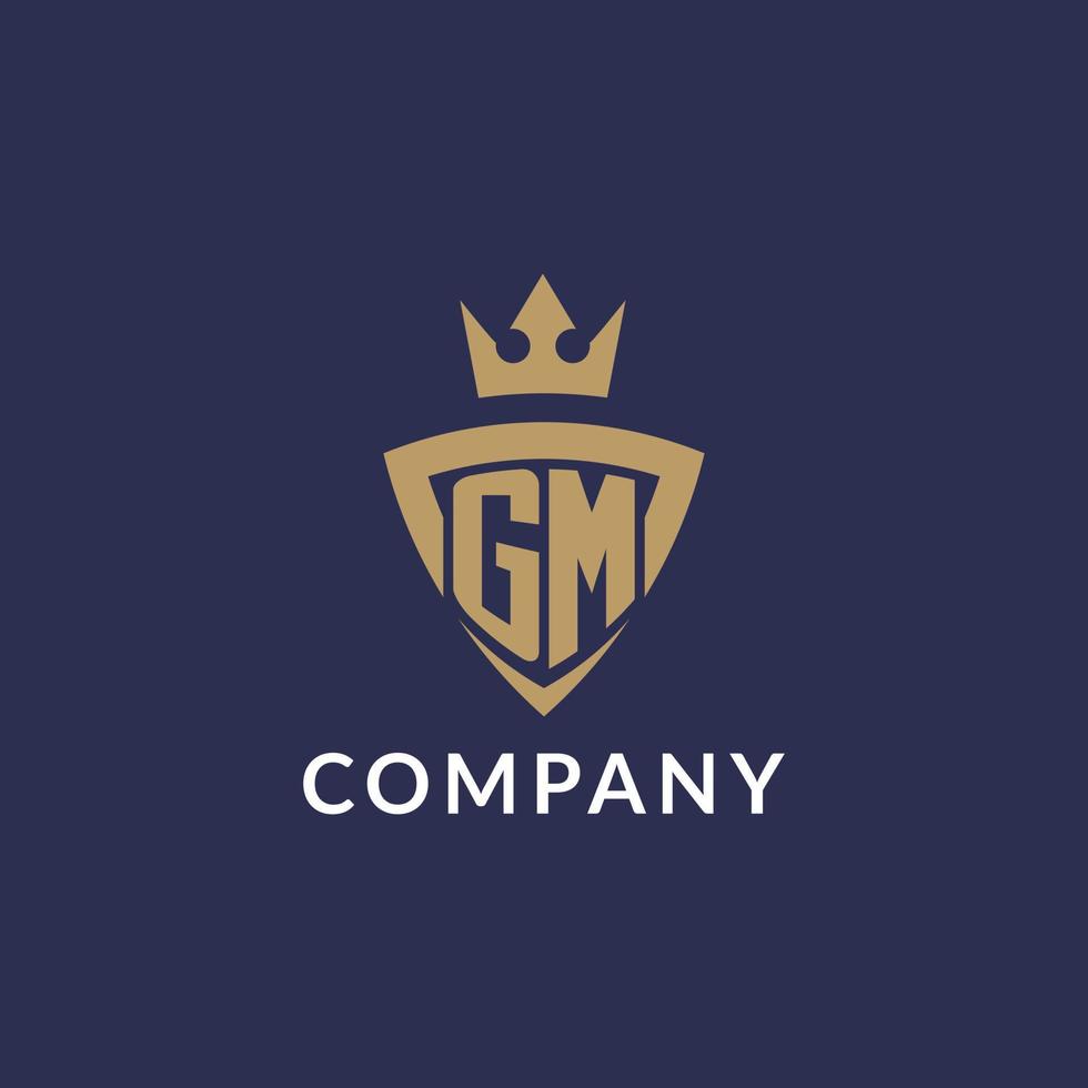 GM logo with shield and crown, monogram initial logo style vector