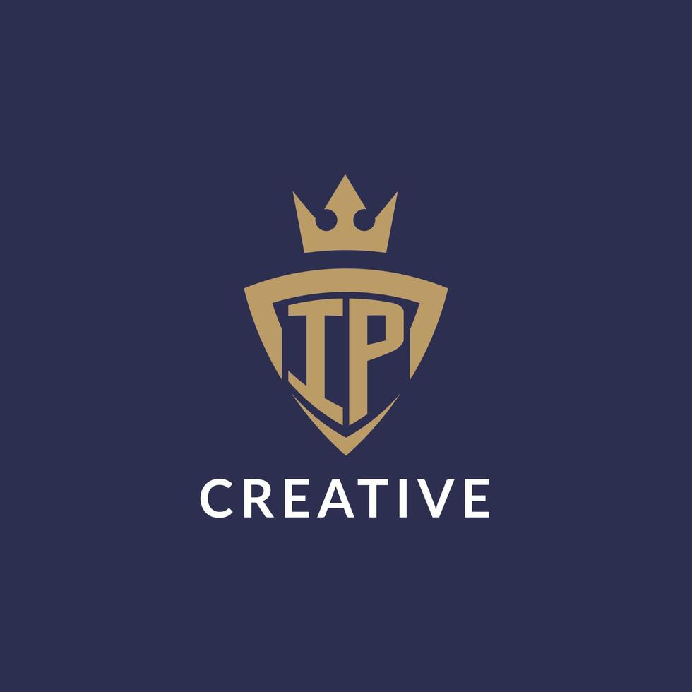 IP logo with shield and crown, monogram initial logo style vector