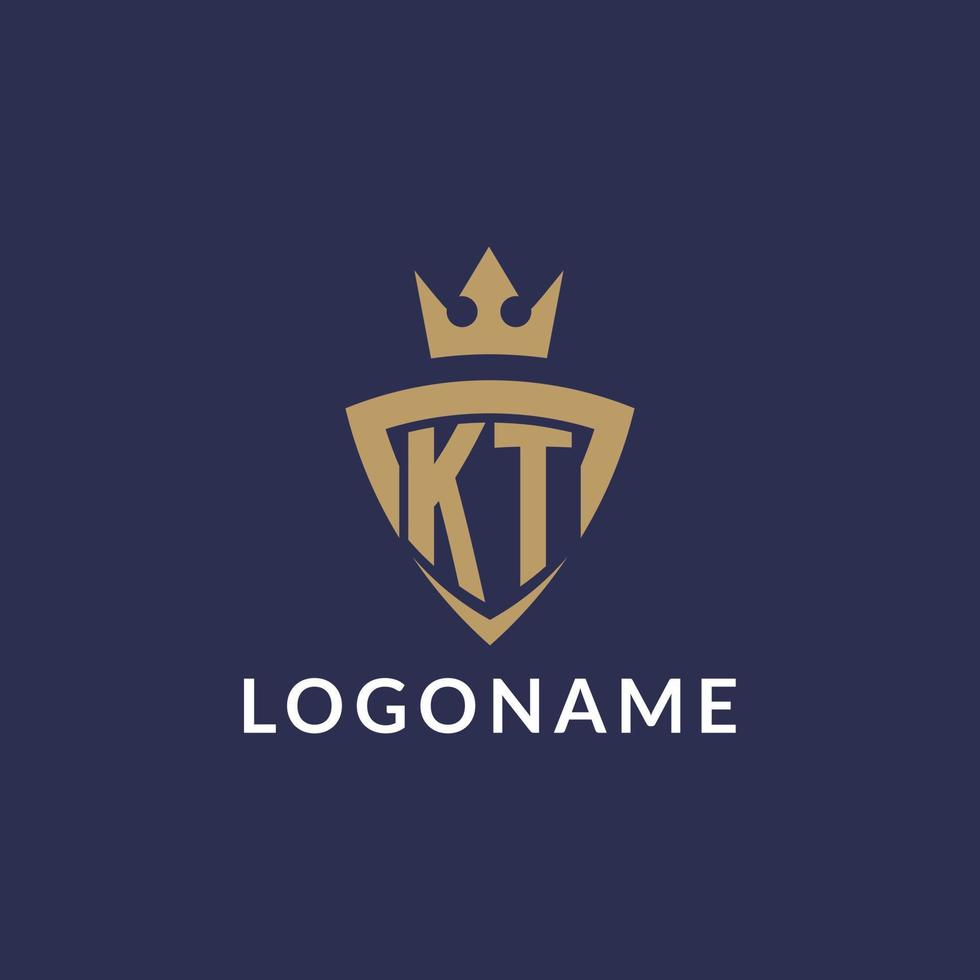 KT logo with shield and crown, monogram initial logo style vector