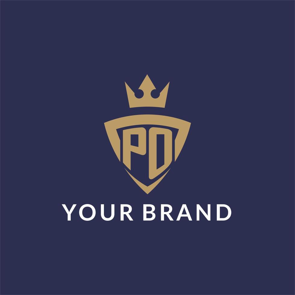 PO logo with shield and crown, monogram initial logo style vector