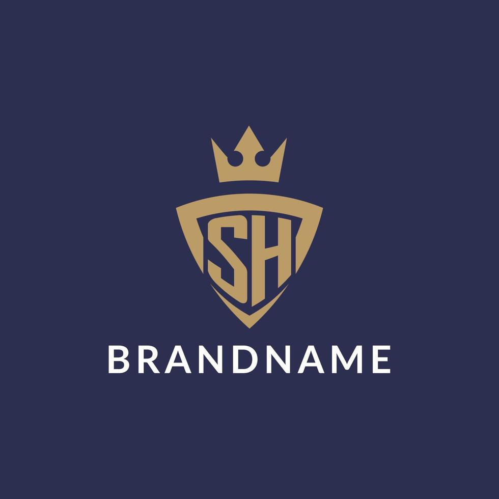 SH logo with shield and crown, monogram initial logo style vector