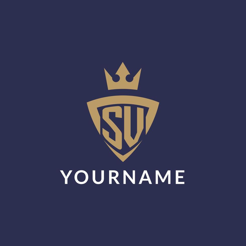 SV logo with shield and crown, monogram initial logo style vector