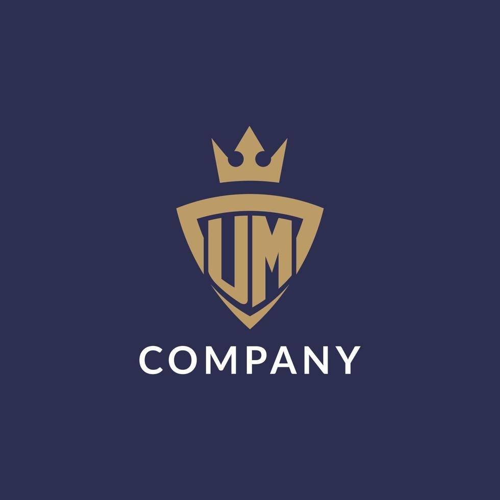 UM logo with shield and crown, monogram initial logo style vector