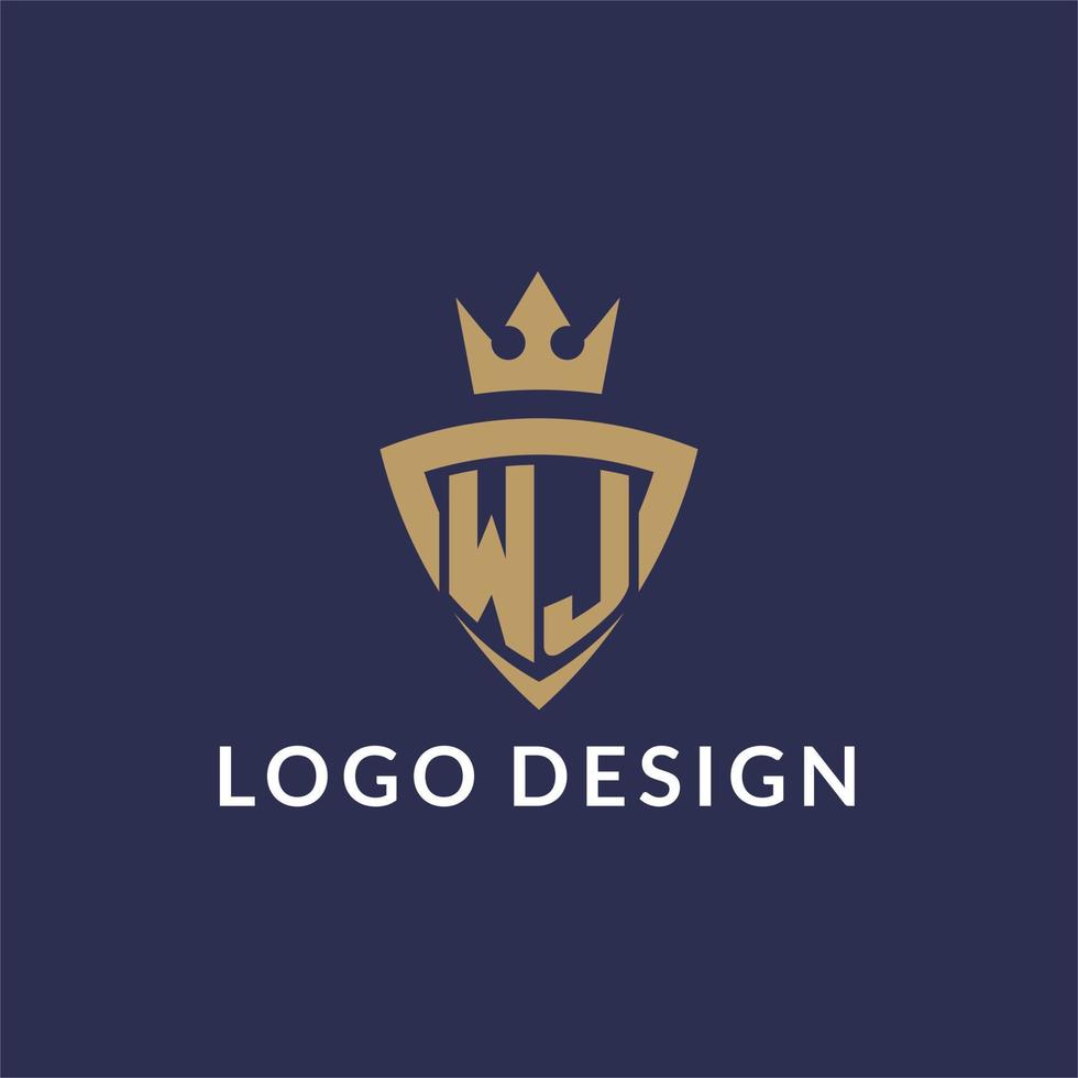 WJ logo with shield and crown, monogram initial logo style vector