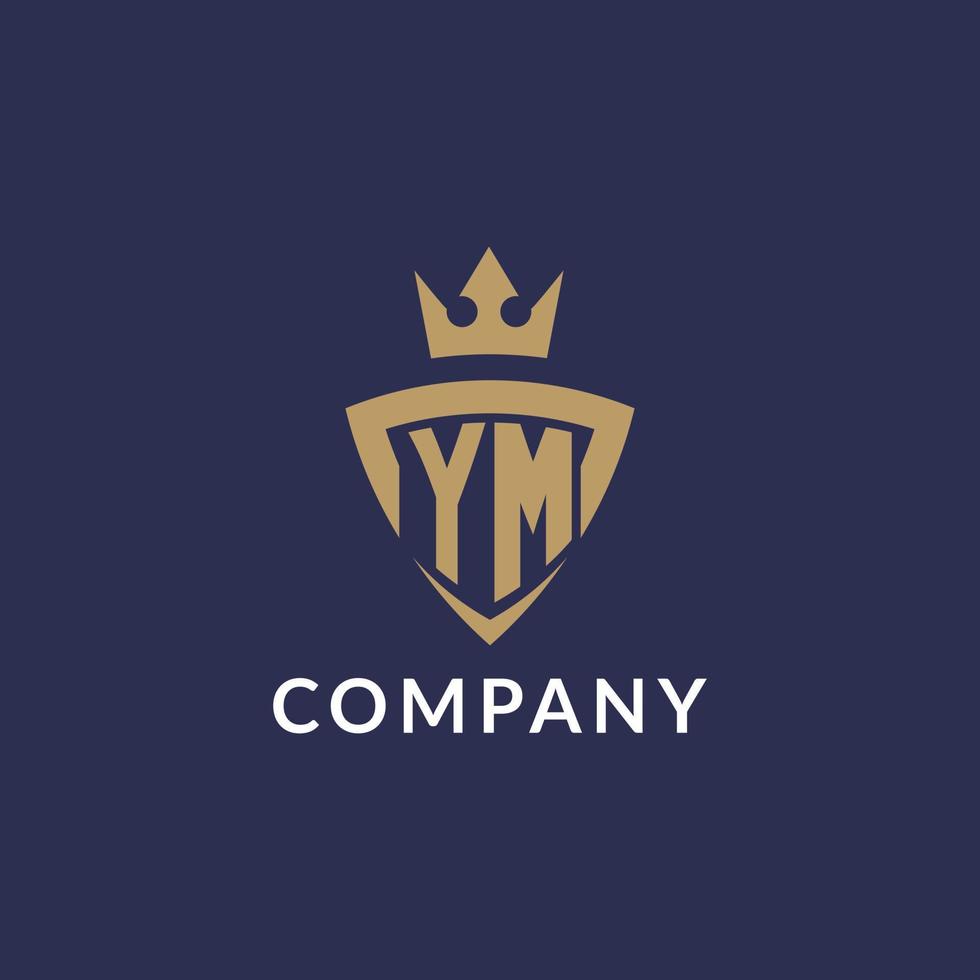 YM logo with shield and crown, monogram initial logo style vector