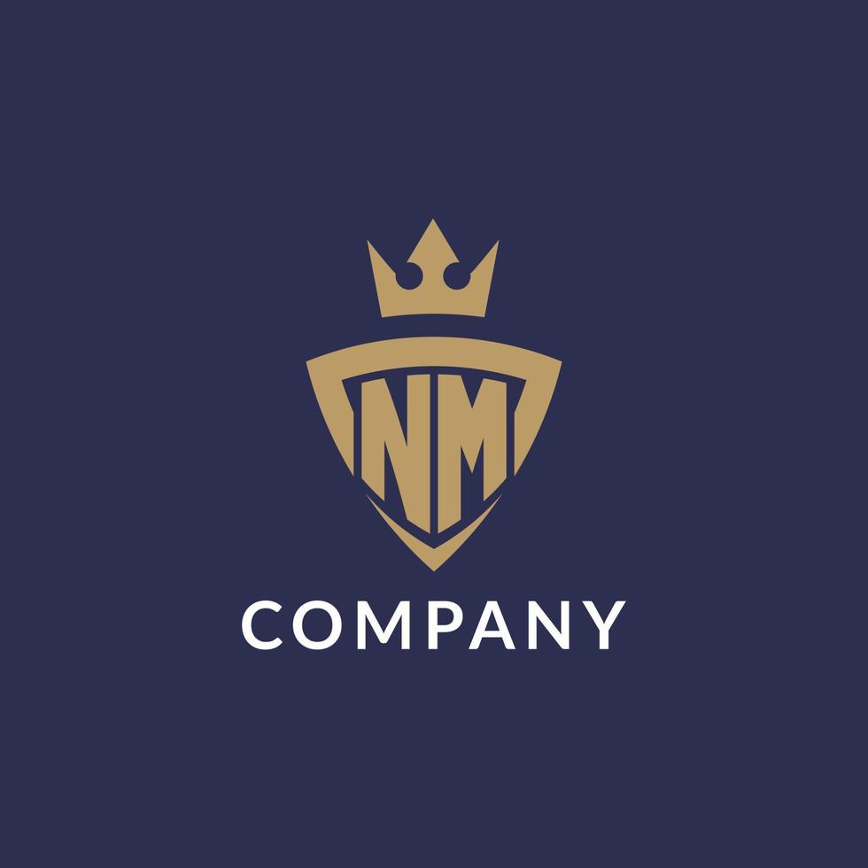 NM logo with shield and crown, monogram initial logo style vector