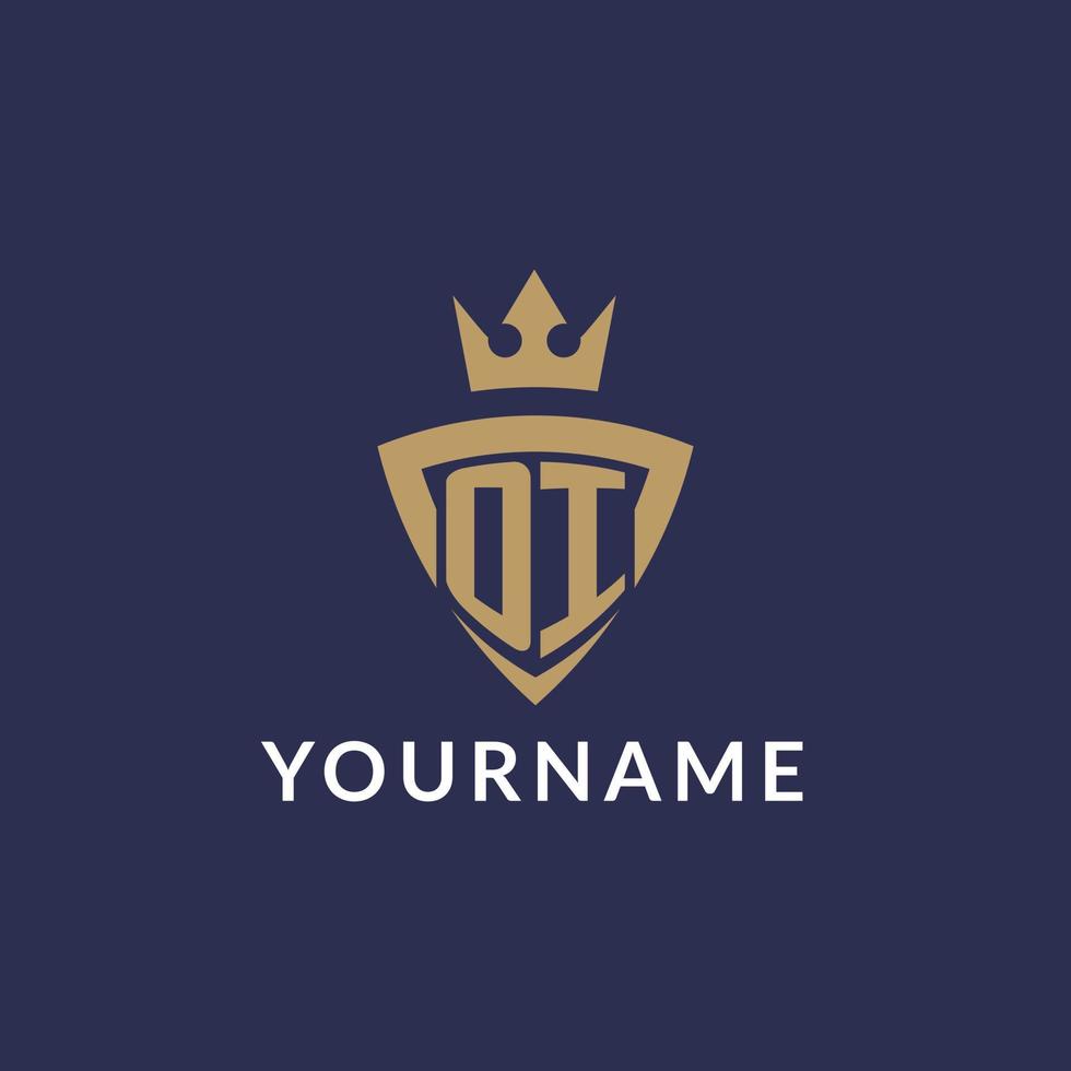 OI logo with shield and crown, monogram initial logo style vector