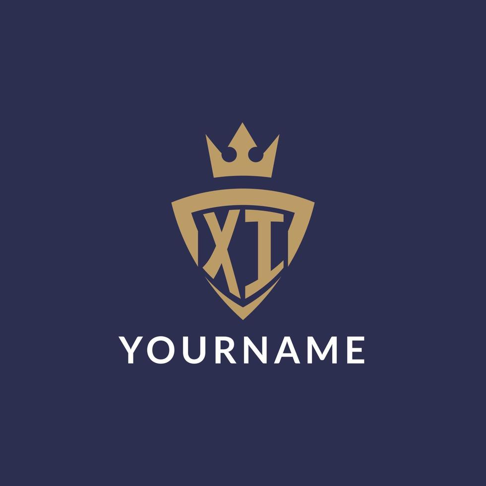 XI logo with shield and crown, monogram initial logo style vector
