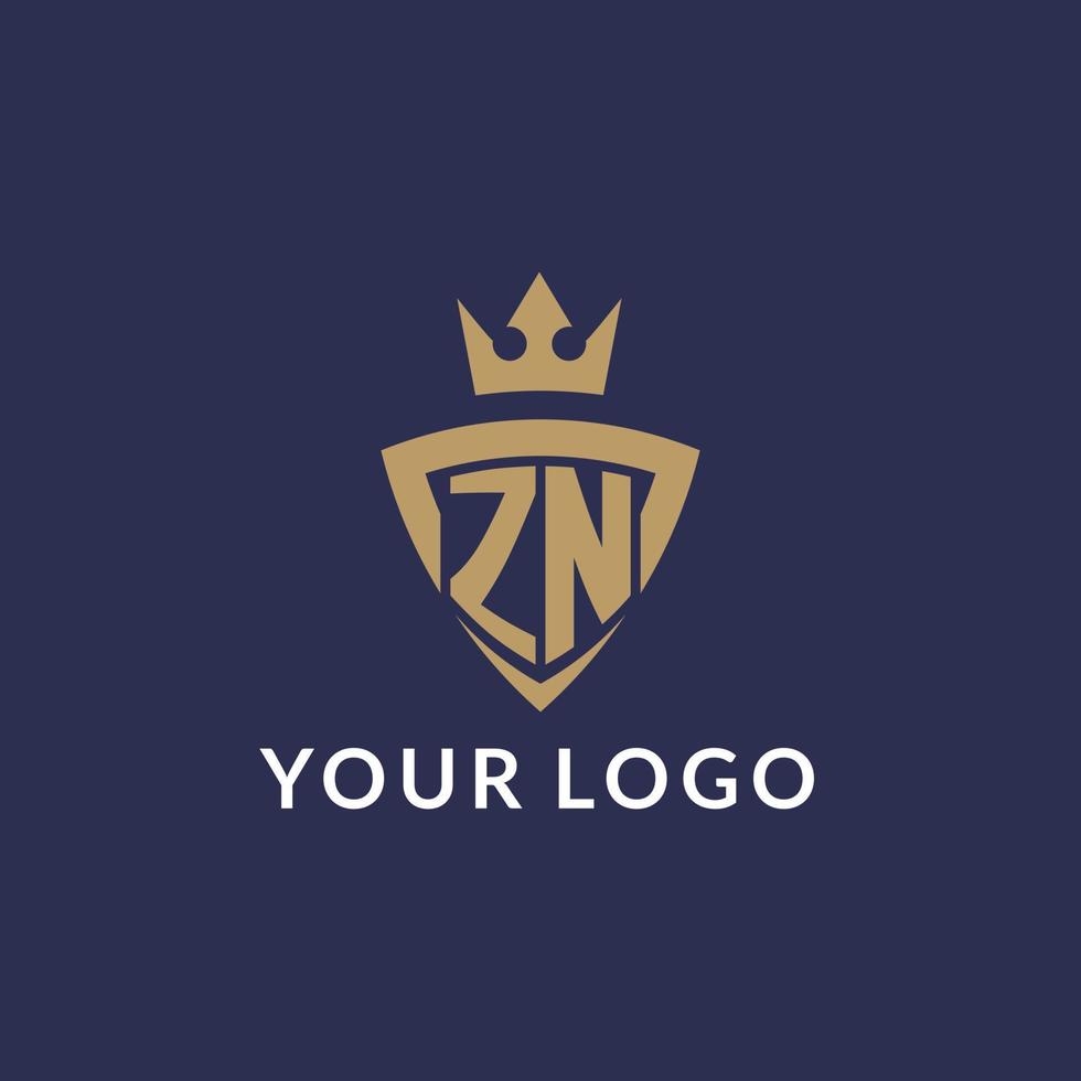 ZN logo with shield and crown, monogram initial logo style vector