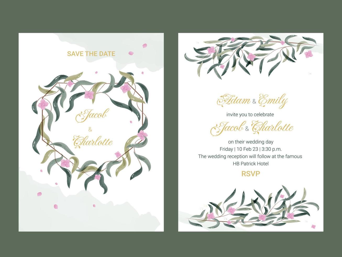 Wedding invitation in watercolor technique, Abstract vector background design in natural style for wedding and cover template