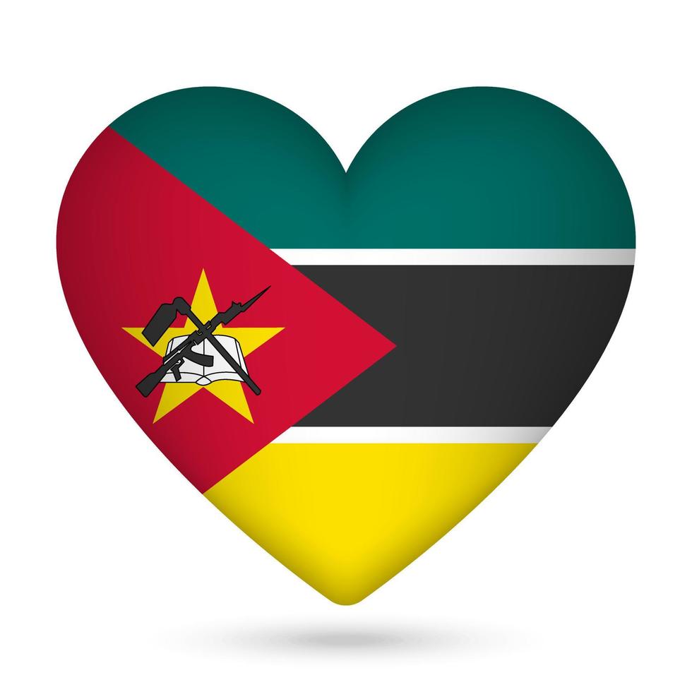 Mozambique bandera en corazón forma. vector ilustración.