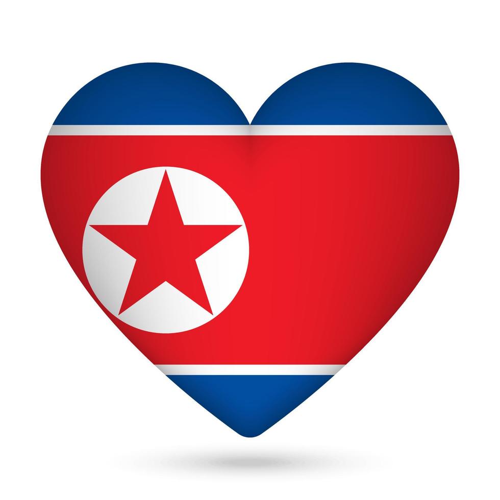 North Korea flag in heart shape. Vector illustration.