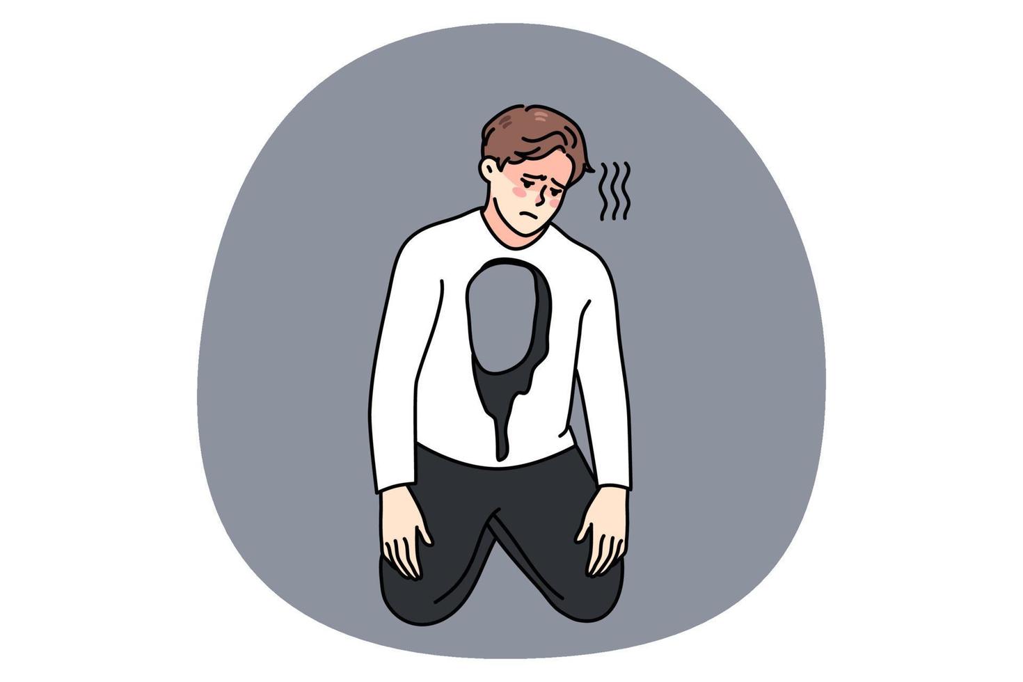 Unhappy man with hole in body have depression vector