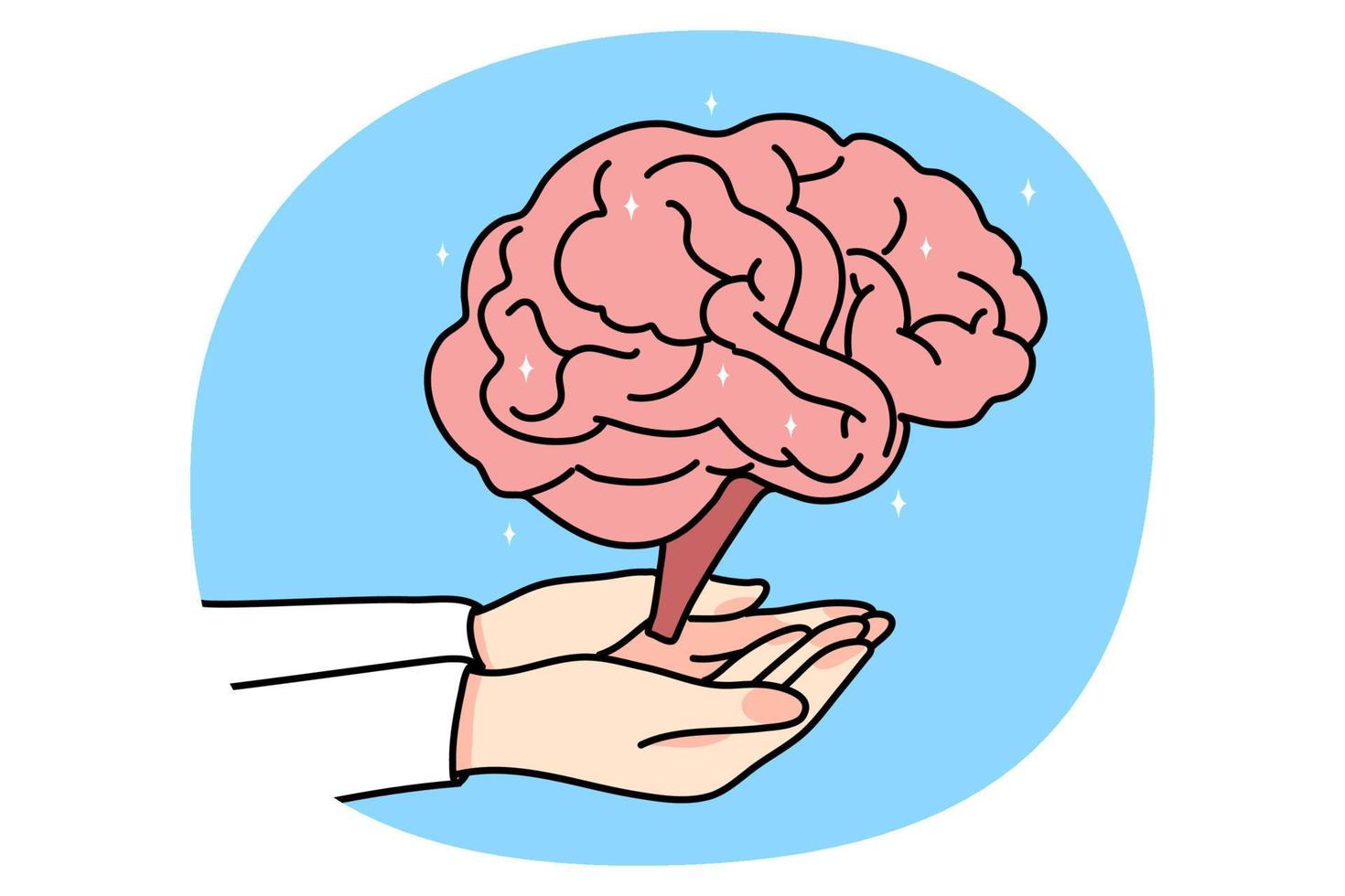 Person hold brain in hands vector